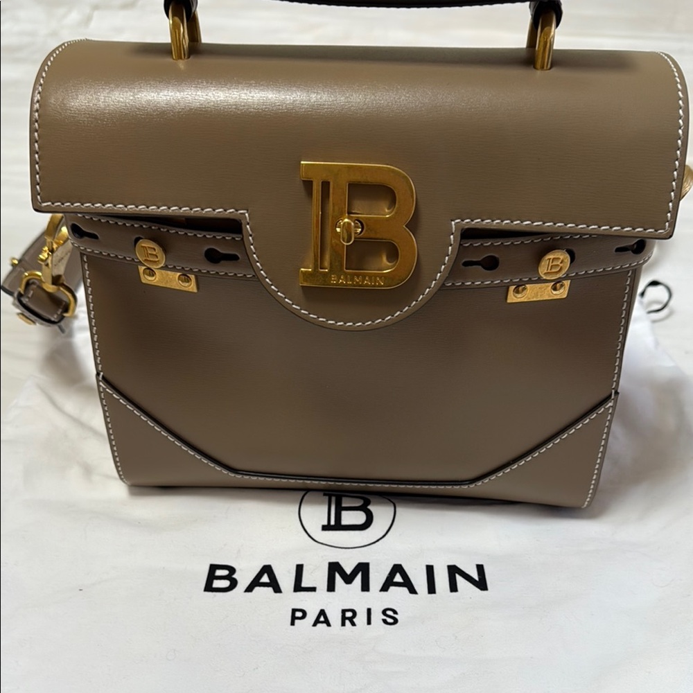 Balmain Tan Satchel Elegant Design Gold Hardware